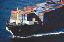 containers on a cargo ship in transit