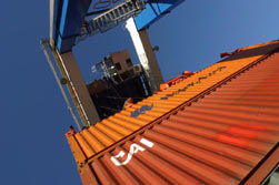 shipping containers in transit