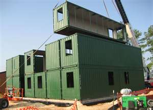 shipping container apartment building under construction